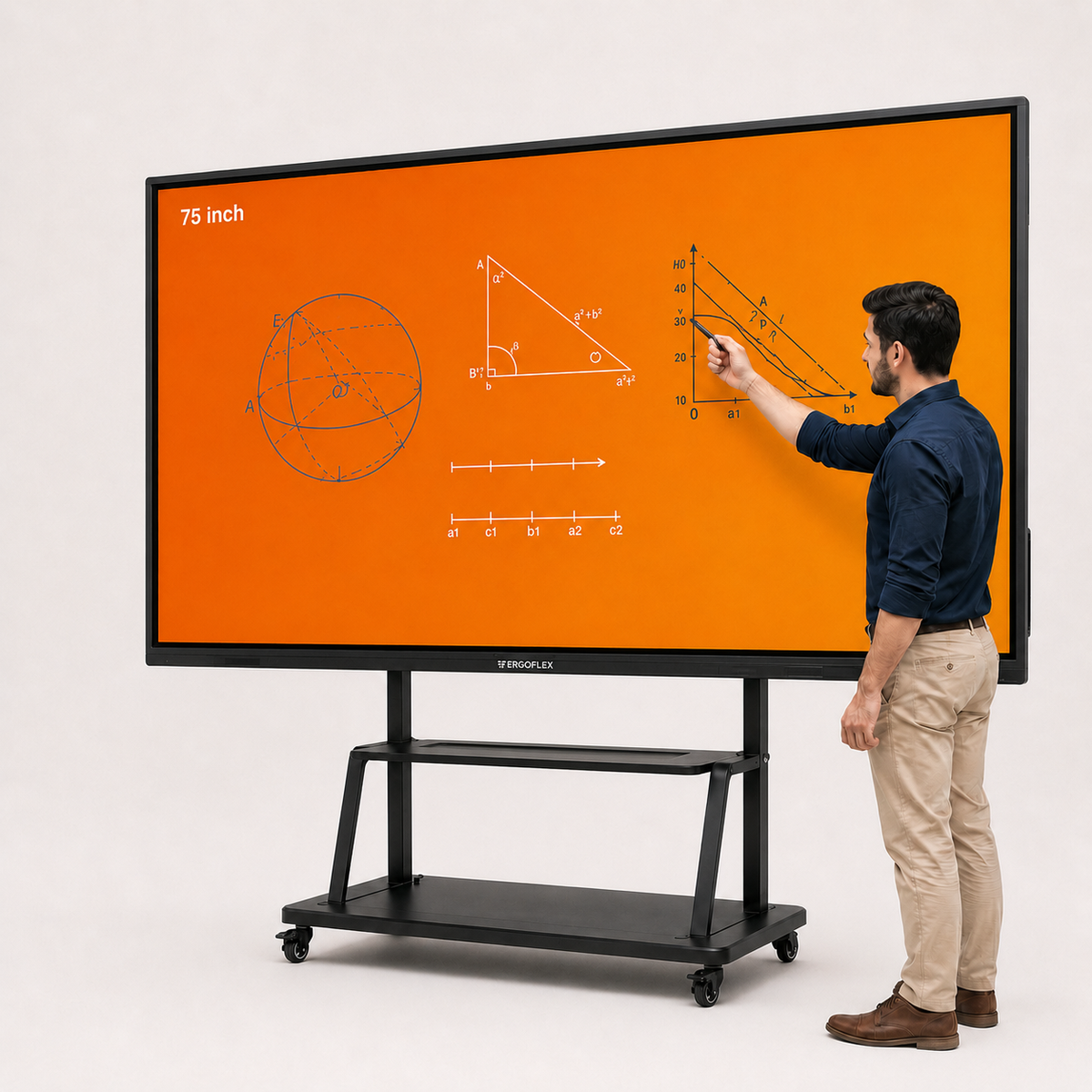 ERGOFLEX 4K Interactive Smart Board 75″ – 4K UHD Touch Display, Portable Stand, Smart Pen & Remote, Brand New