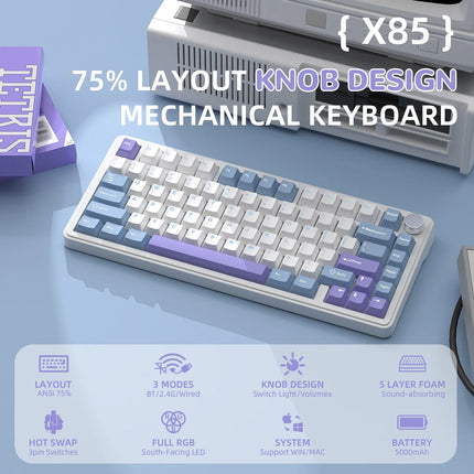 ATTACK SHARK X85 Wireless Mechanical Keyboard – 75% Gasket-Mounted, Bluetooth 5.1/2.4GHz & USB-C, RGB, Brand New
