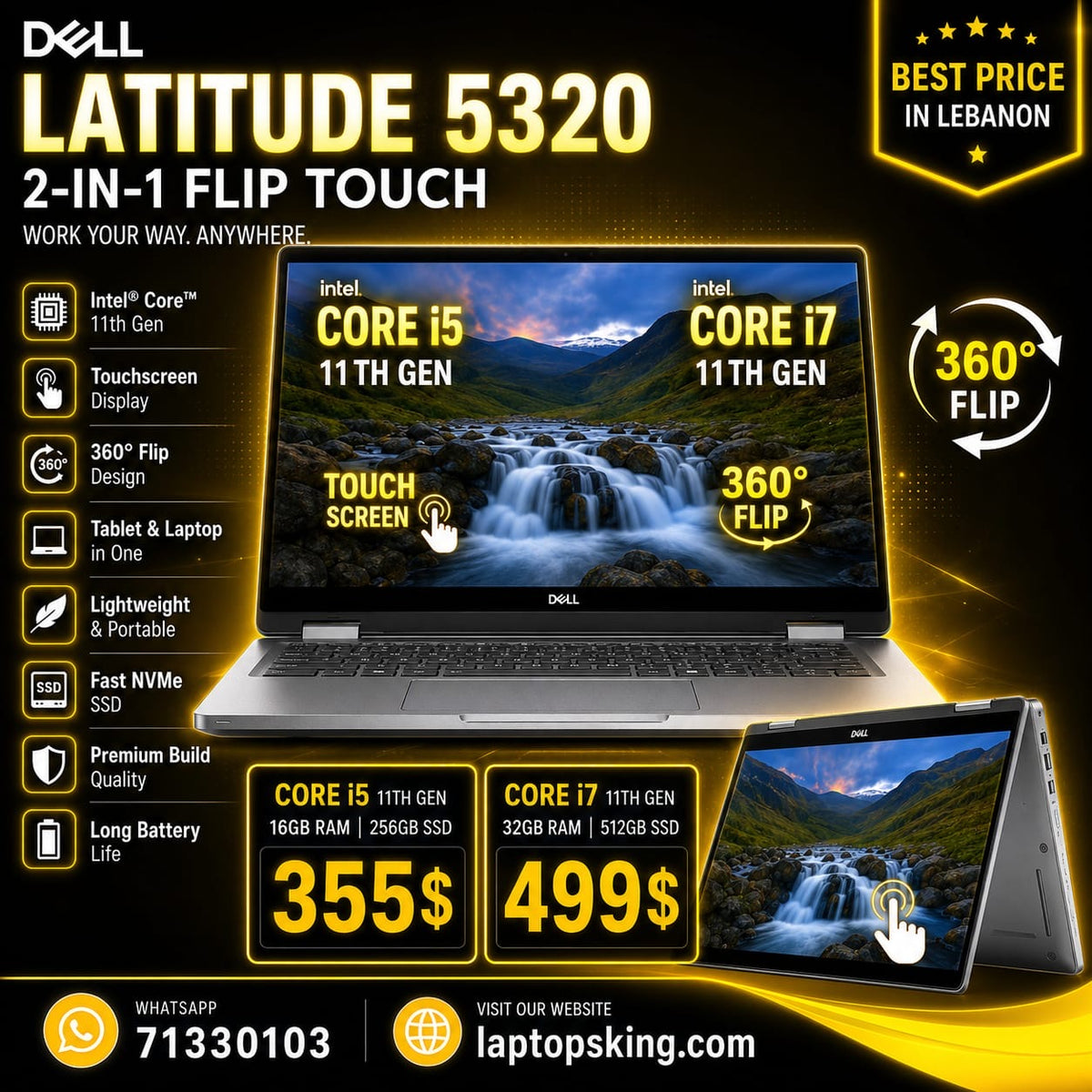 Dell Latitude 5320 2-in-1 Laptop – Core i7 11th Gen, 32GB RAM, 512GB SSD, Touchscreen, New Open Box