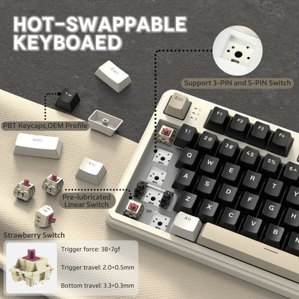 ATTACK SHARK X87 Tri-Mode Gasket Mechanical Keyboard – 80% Wireless (Bluetooth 5.1/2.4GHz) & USB-C Wired, Brand New