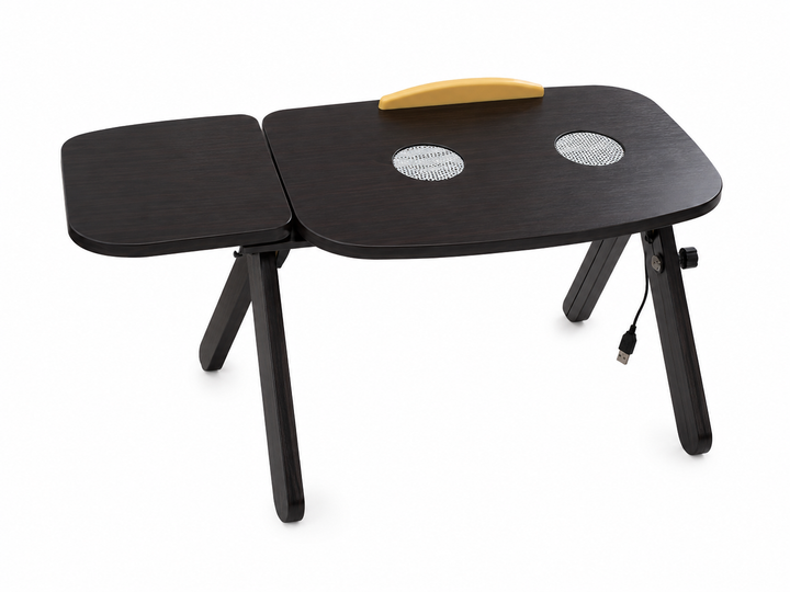 Wooden Laptop Table with 2 Cooling Fans – Dark Brown