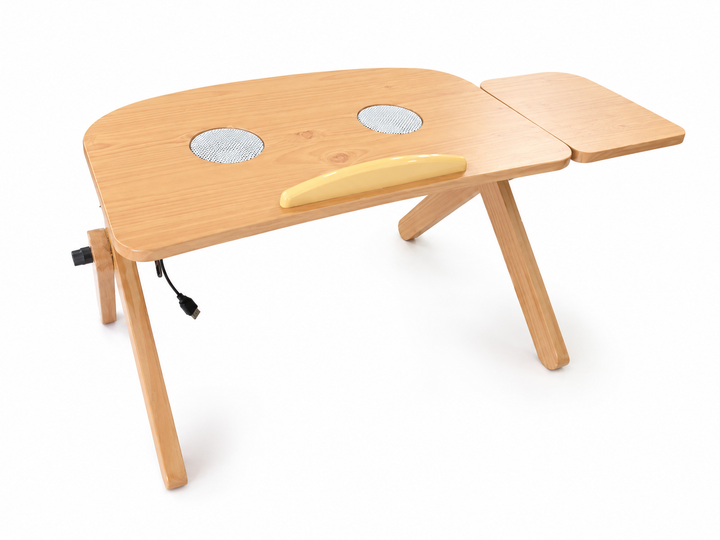 Wooden Laptop Table with 2 Cooling Fans – Natural Wood