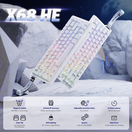 ATTACK SHARK X68 HE Rapid Trigger Gaming Keyboard – 60% Hall Effect Magnetic Switches, 8KHz Polling Rate, RGB, White Contour, Brand New