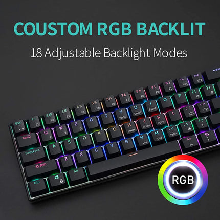 RK ROYAL KLUDGE RK61 RGB Triple Mode BT5.0/2.4G/USB-C 60% Hot-swappable Switches Mechanical Gaming Keyboard - Black