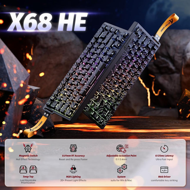 ATTACK SHARK X68 HE Rapid Trigger Gaming Keyboard – 60% Hall Effect Magnetic Switches, 8KHz Polling Rate, RGB, Black , Brand New