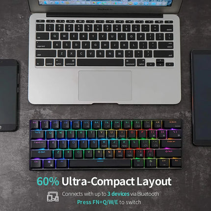 RK ROYAL KLUDGE RK61 RGB Triple Mode BT5.0/2.4G/USB-C 60% Hot-swappable Switches Mechanical Gaming Keyboard - Black