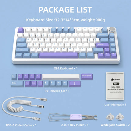 ATTACK SHARK X85 Wireless Mechanical Keyboard – 75% Gasket-Mounted, Bluetooth 5.1/2.4GHz & USB-C, RGB, Brand New