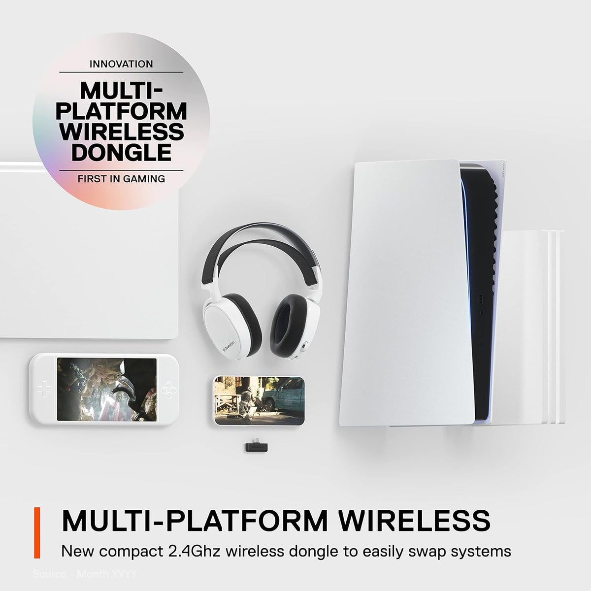 SteelSeries Arctis 7+ Wireless Gaming Headset White – 2.4GHz USB-C Wireless, 30h Battery, PC/PS/Switch/Mac/Android, Open Box