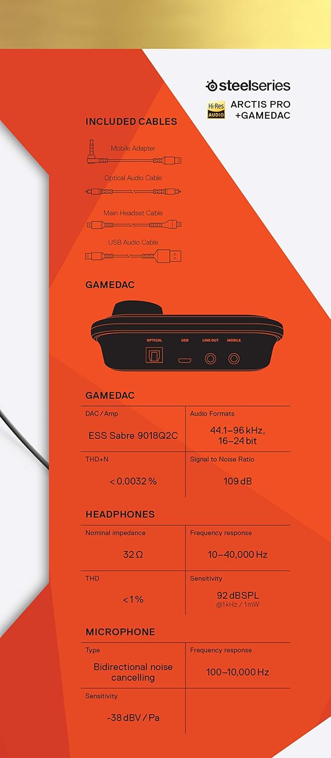 SteelSeries Arctis Pro Wired Gaming Headset + GameDAC White – Hi-Res Audio, ESS Sabre DAC, DTS 7.1, RGB, Open Box