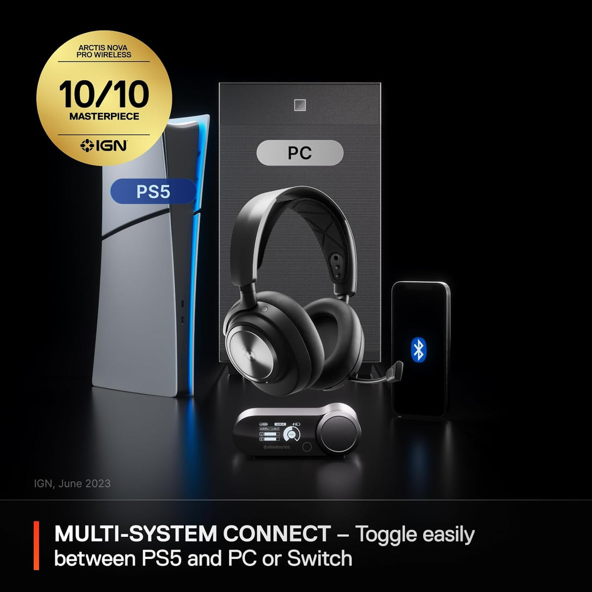 SteelSeries Arctis Nova Pro Wireless Gaming Headset for PC & PlayStation Black – Active Noise Cancellation, Hot-Swap Dual Battery, Base Station, Open Box