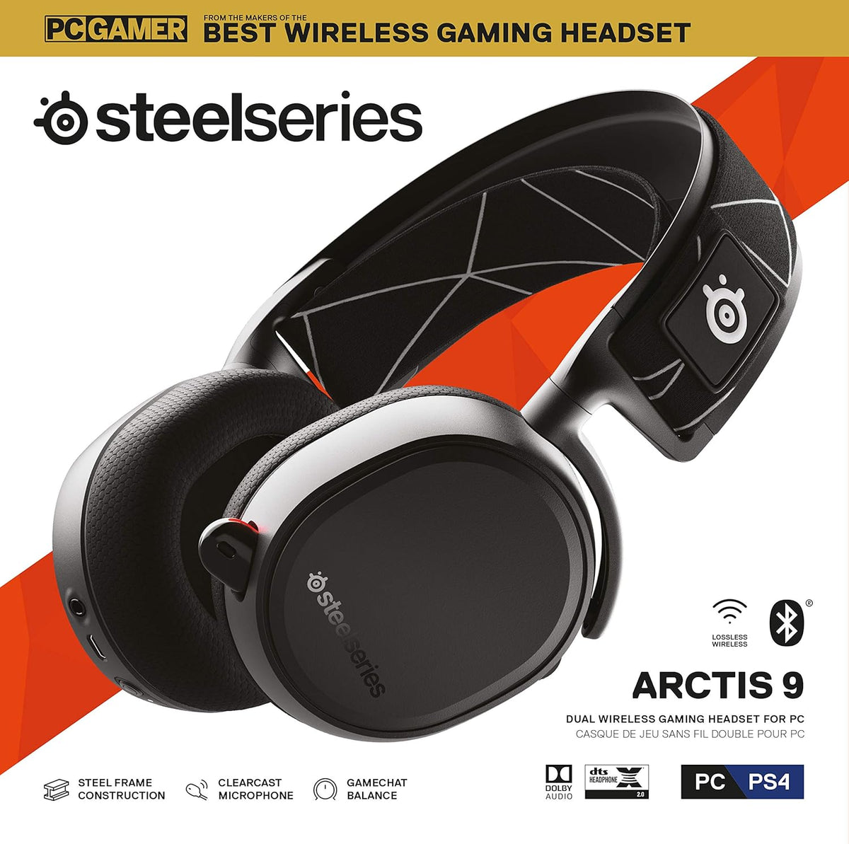 SteelSeries Arctis 9 Wireless Gaming Headset Black – Dual Wireless 2.4GHz + Bluetooth, 20h+ Battery, ClearCast Mic, Open Box