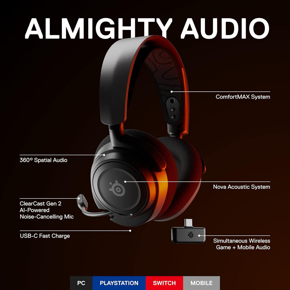 SteelSeries Arctis Nova 7 Wireless Gaming Headset Black – 2.4GHz + Bluetooth, 38h Battery, ClearCast Gen 2 Mic, Open Box