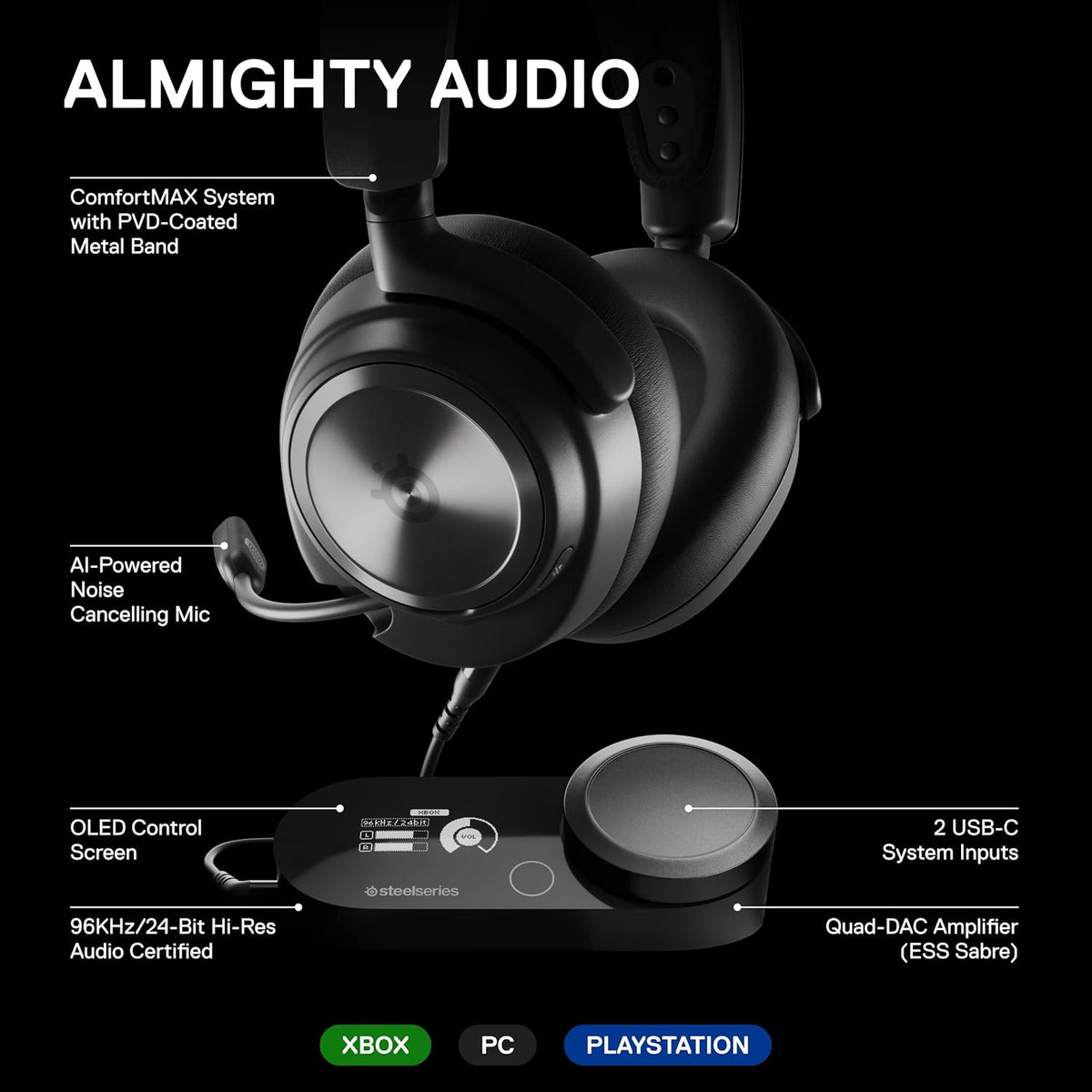 SteelSeries Arctis Nova Pro Wired Gaming Headset Black – GameDAC Gen 2, Hi-Res Audio, ClearCast Gen 2 Mic, Open Box