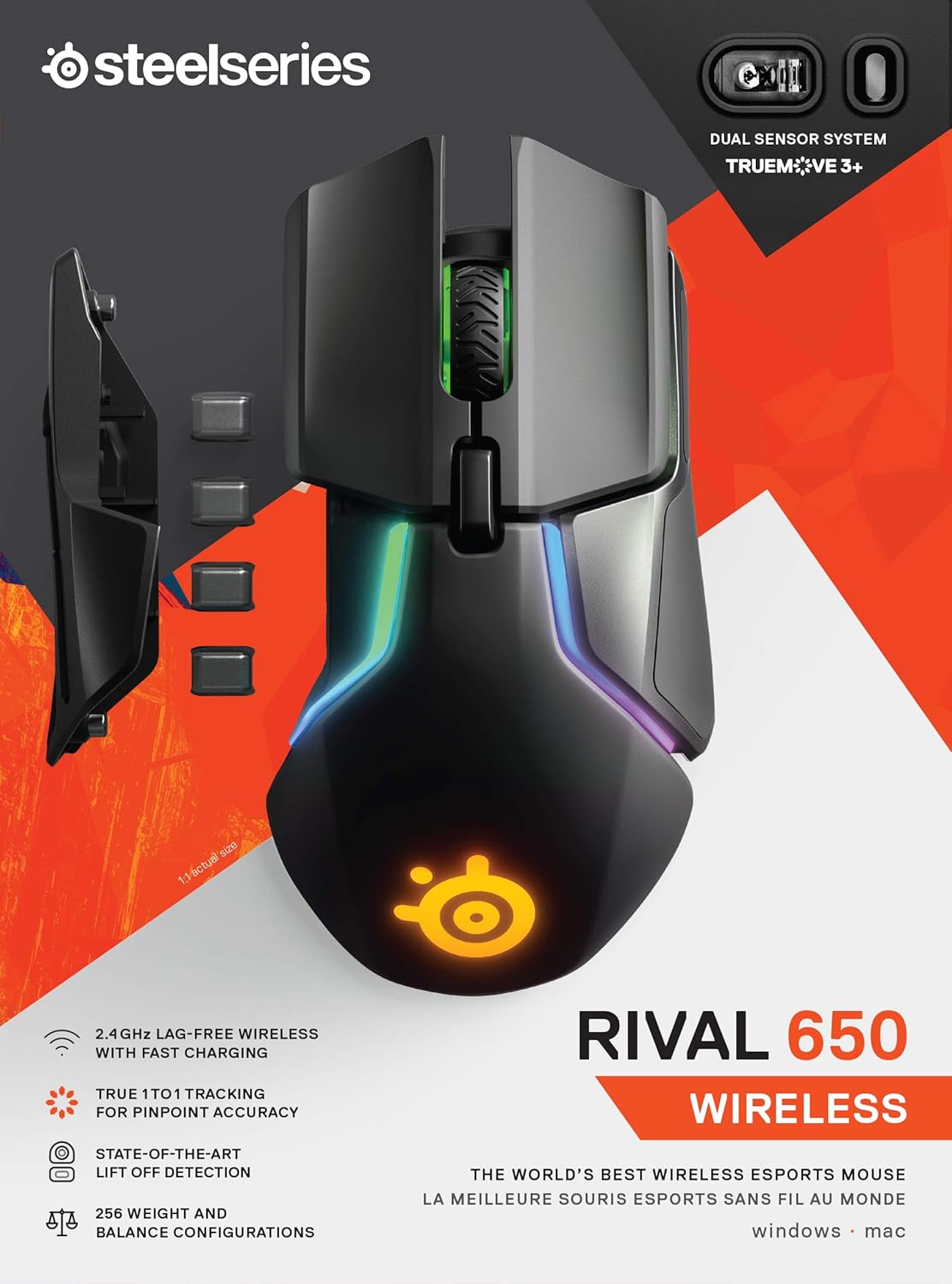 SteelSeries Rival 650 Wireless Gaming Mouse – TrueMove3+ Dual Sensor 12K CPI, Adjustable Weights, Rapid Charge, Open Box