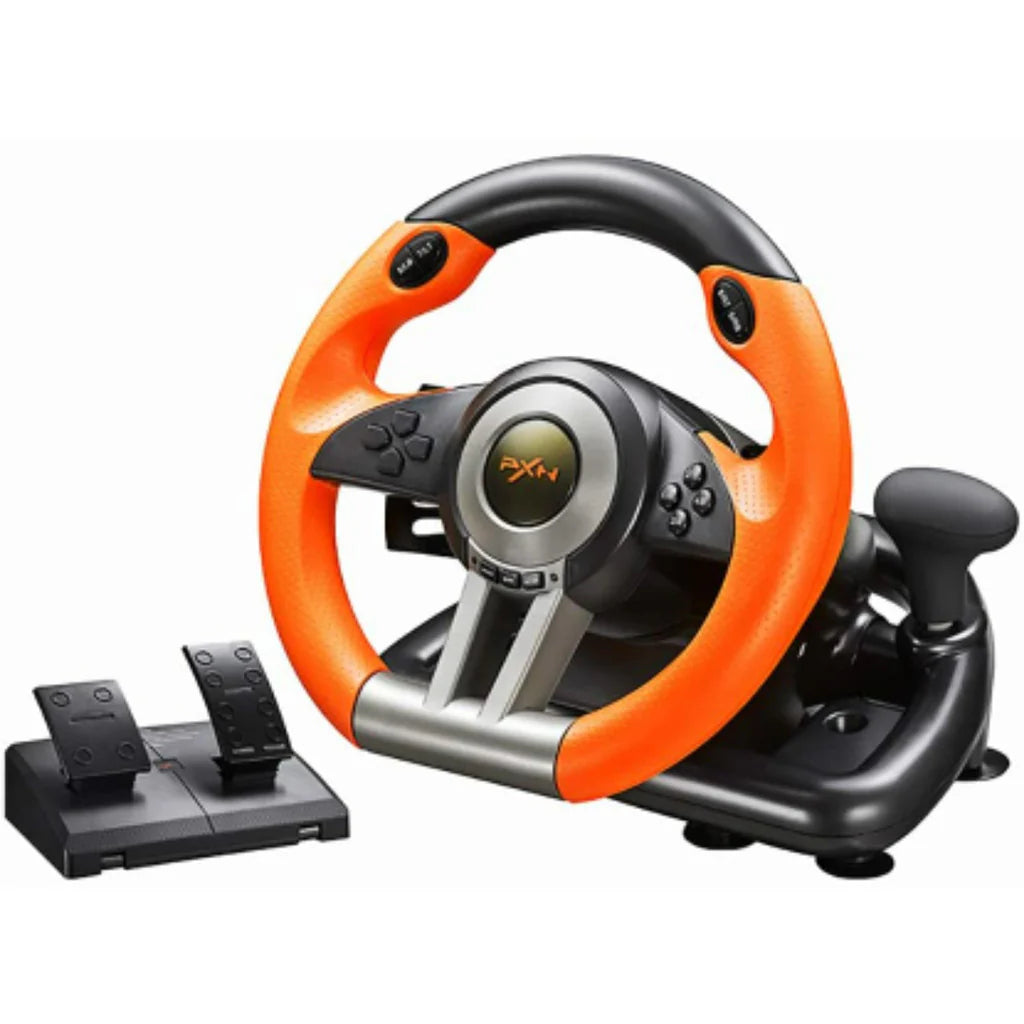 PXN V3 Pro 180 Degree Steering Wheel with Pedals, Vibration Feedback fot for PC, PS3, PS4, Xbox One & Series XS, Nintedno Switch - Orange