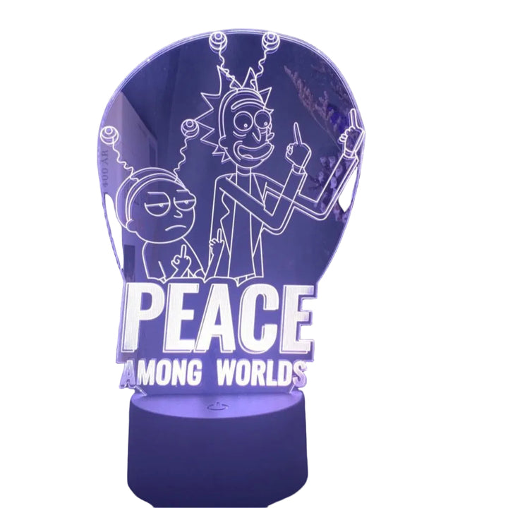 Peace Among the World Rick and Morty 3D LED Night Light – USB-Powered Optical Illusion Lamp with Remote Control