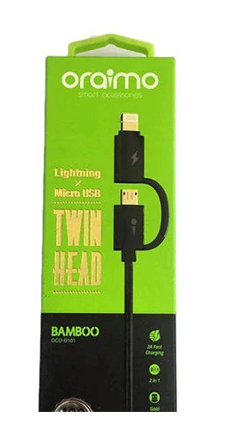 Oraimo, Bamboo OCD-D101, Twin Head Lightning, and Micro USB - Black
