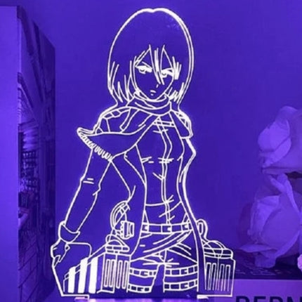 Mikasa Ackerman Attack on Titan 3D RGB LED Night Light – USB-Powered Optical Illusion Lamp with Remote Control, Brand New