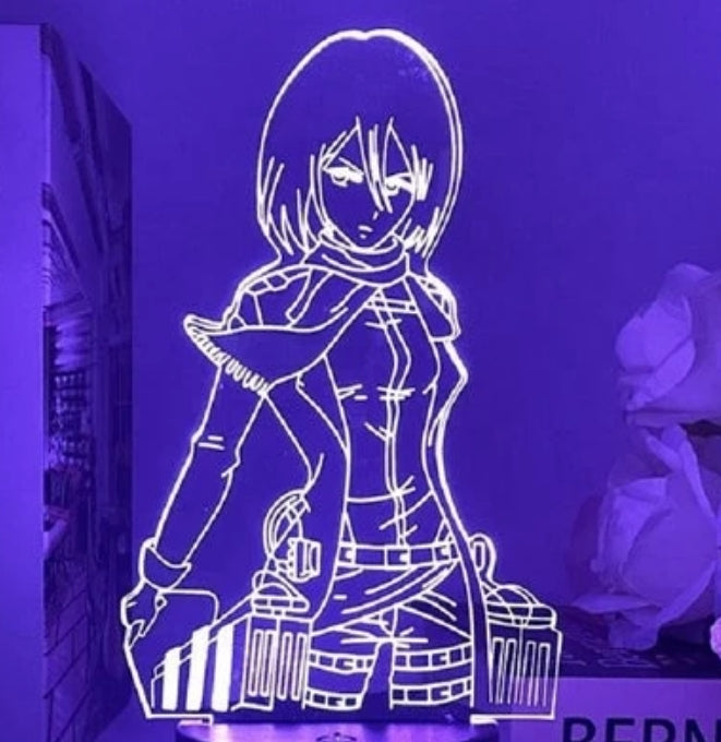 Mikasa Ackerman Attack on Titan 3D RGB LED Night Light – USB-Powered Optical Illusion Lamp with Remote Control