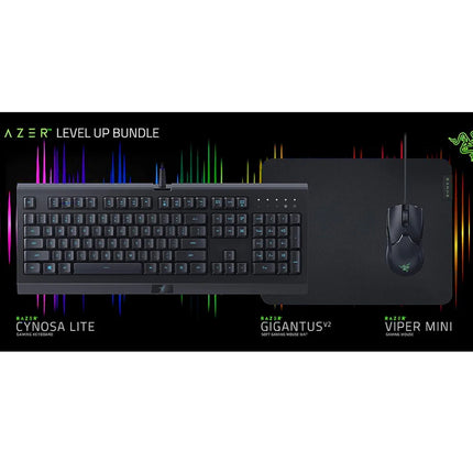 Razer Level Up Bundle: Cynosa Lite Keyboard, Gigantus V2 Medium MousePad, and Viper Mini Mouse