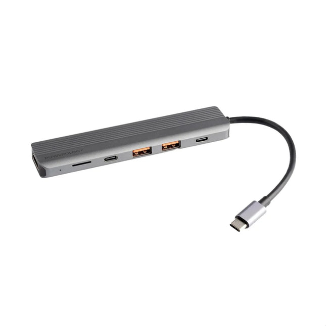 Powerology 6-in-1 Slim 4K HDMI USB-C Hub