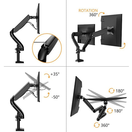 Kaloc DS902 Adjustable Dual Monitor Arm with Internal Gas Spring – Supports 17" to 27" Screens, Easy Adjustment for Comfort and Organization