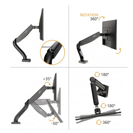 KALOC DS90 Adjustable Monitor Arm with Gas Spring for 17" - 32" Screens | Ergonomic Height & Cable Management
