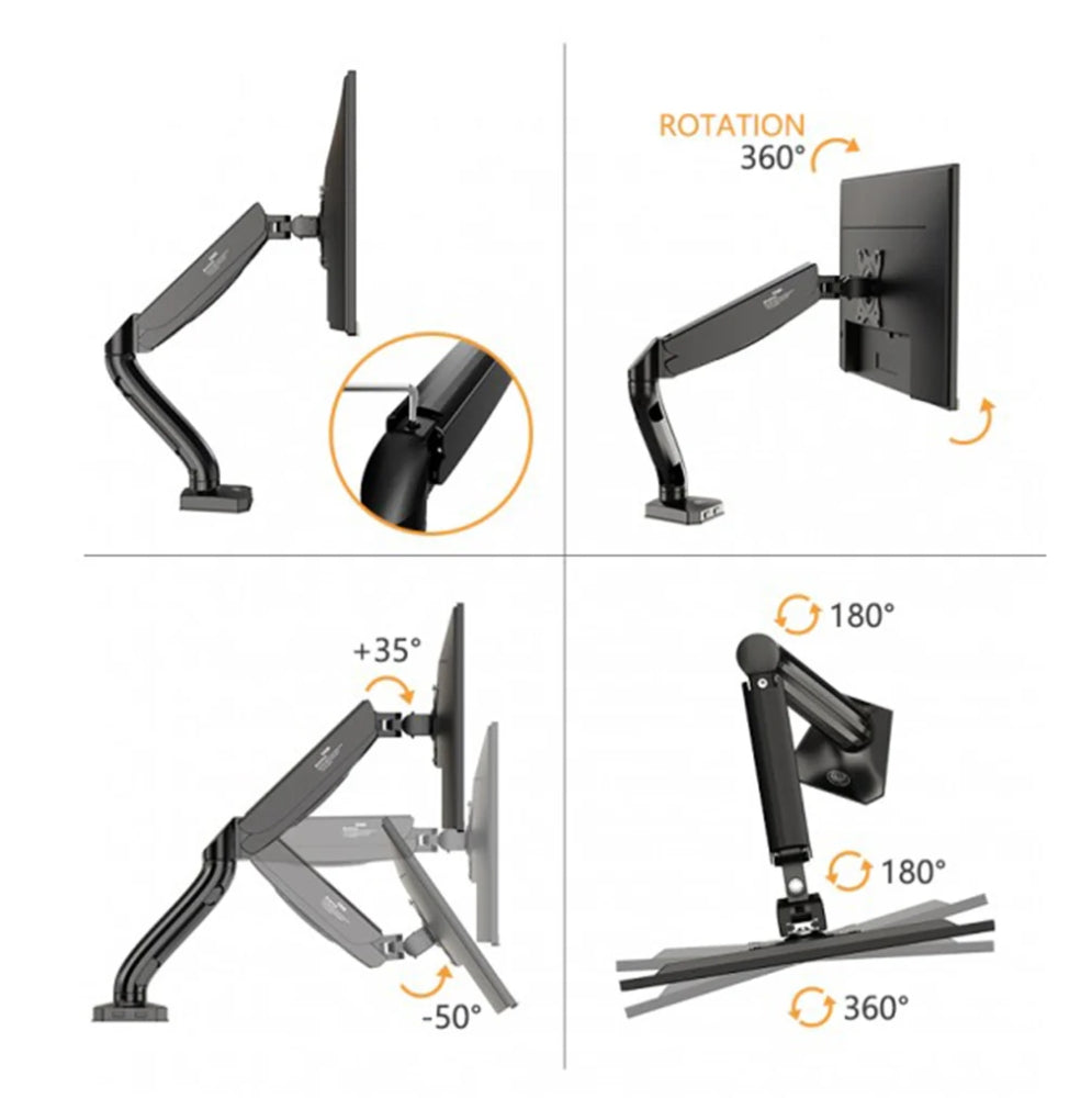 KALOC DS90 Adjustable Monitor Arm with Gas Spring for 17" - 32" Screens | Ergonomic Height & Cable Management