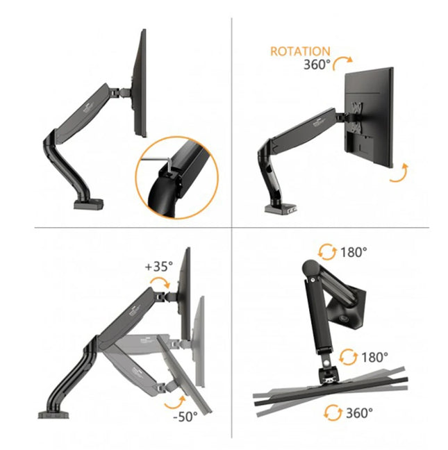 KALOC DS90 Adjustable Monitor Arm with Gas Spring for 17" - 32" Screens | Ergonomic Height & Cable Management
