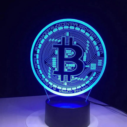 Bitcoin 3D RGB LED Night Light – USB-Powered Optical Illusion Lamp with Remote Control, Brand New