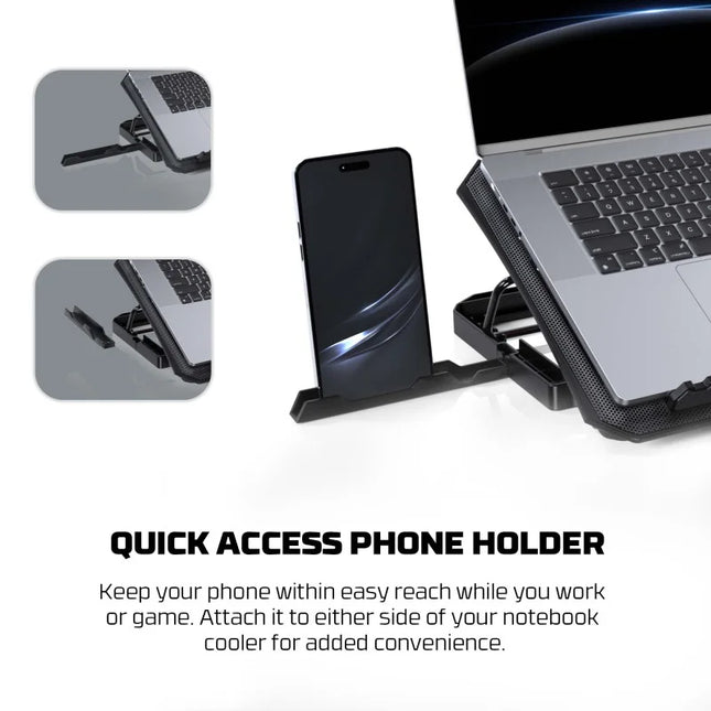 FANTECH NC14 NOTEBOOK COOLER, EFFICIENT COOLING PERFORMANCE, HEIGHT ADJUSTABLE WITH PHONE HOLDER