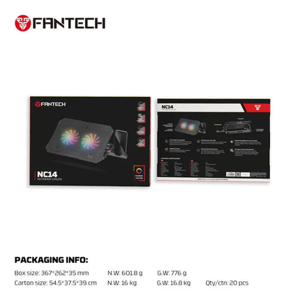 FANTECH NC14 NOTEBOOK COOLER, EFFICIENT COOLING PERFORMANCE, HEIGHT ADJUSTABLE WITH PHONE HOLDER