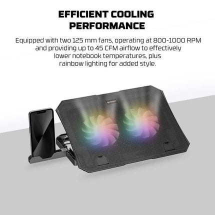 FANTECH NC14 NOTEBOOK COOLER, EFFICIENT COOLING PERFORMANCE, HEIGHT ADJUSTABLE WITH PHONE HOLDER