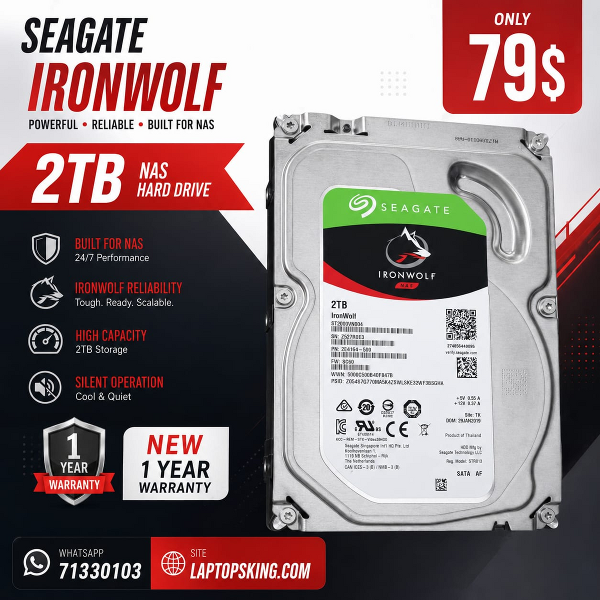 Seagate IronWolf 2TB NAS Internal Hard Drive, Brand New