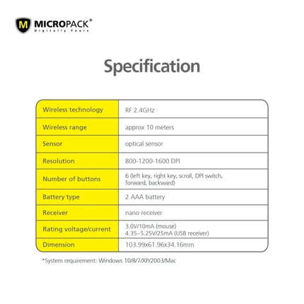 Micropack Mouse M-726W Speedy Clean Wireless Office Black