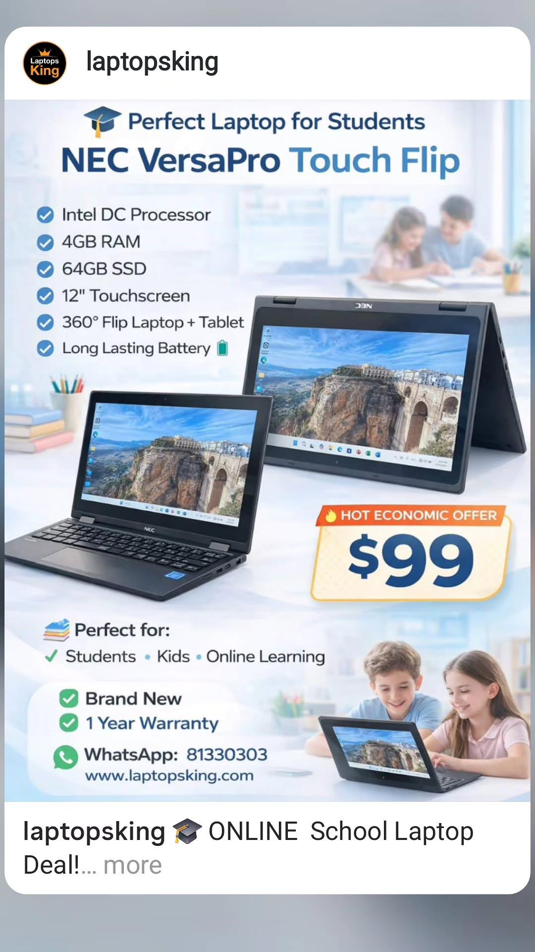 NEC VersaPro X360 2-in-1 Laptop – Intel Dual-Core, 4GB RAM, 64GB/128GB SSD, 12″ Touchscreen, Brand New