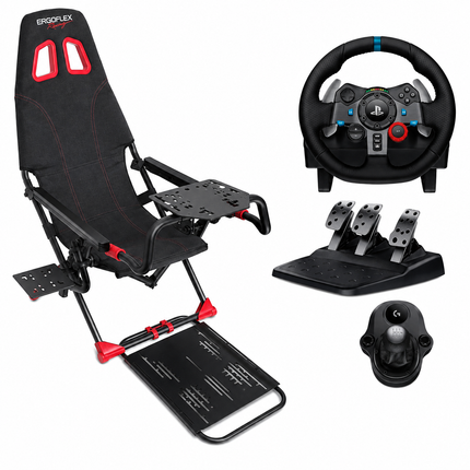 ErgoFlex Racing Simulator Cockpit with Logitech G29 Racing Wheel & 6-Speed Shifter Bundle, Used