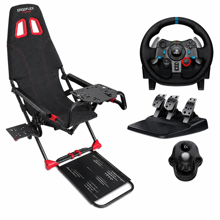 ErgoFlex Racing Simulator Cockpit with Logitech G29 Racing Wheel & 6-Speed Shifter Bundle