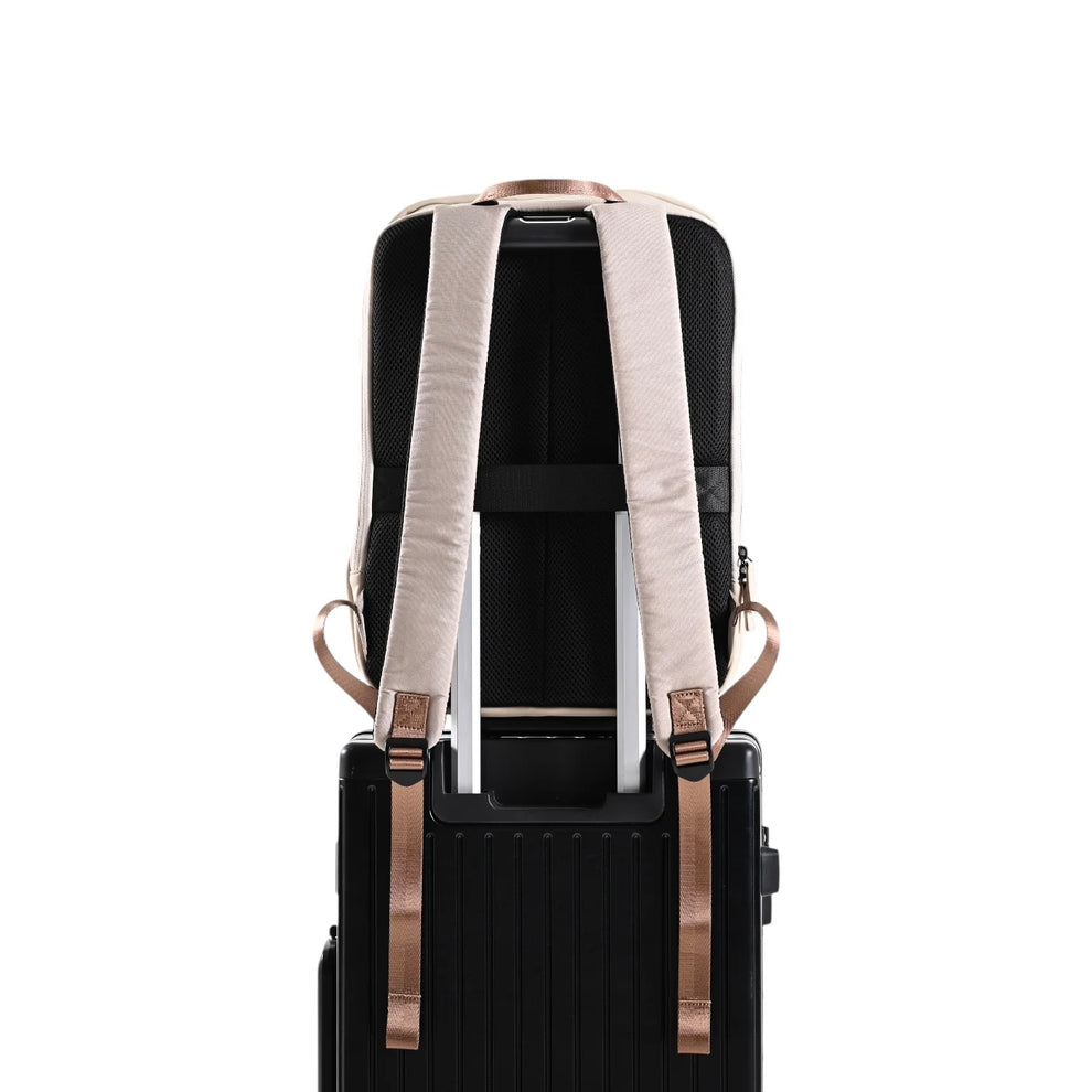 Eloria Como Laptop Backpack – Waterproof PU Leather, Fits Up to 16″ Laptops, Beige, Brand New