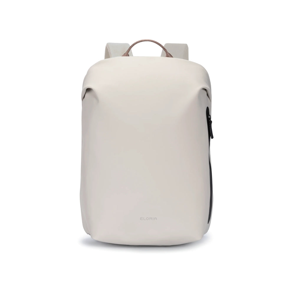Eloria Como Laptop Backpack – Waterproof PU Leather, Fits Up to 16″ Laptops, Beige, Brand New