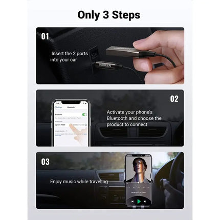 UGREEN AUX TO BLUETOOTH 5.0 ADAPTER FOR CAR AND SPEAKER, WITH MIC - CM309 70601
